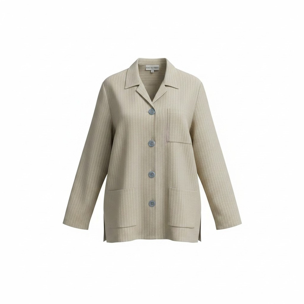 David Dart Sport Womens Beige Pinstripe Button Front Shirt Jacket Large BJC610